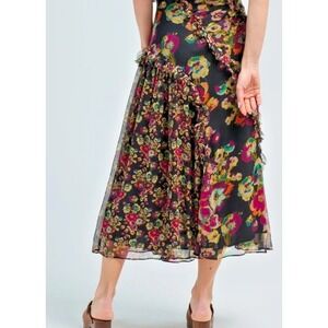 ULLA JOHNSON Lucie Skirt Size 16 Crinkle Chiffon Silk Cascading Frills EUC